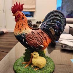 Vintage PARTYLITE ROOSTER & CHICKS Large Ceramic Tea Lite Candle Holder