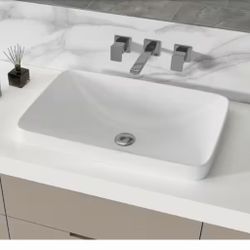Glacier Bay 24 in. Ceramic Rectangular Vessel Bathroom Sink in White with Overflow Drain