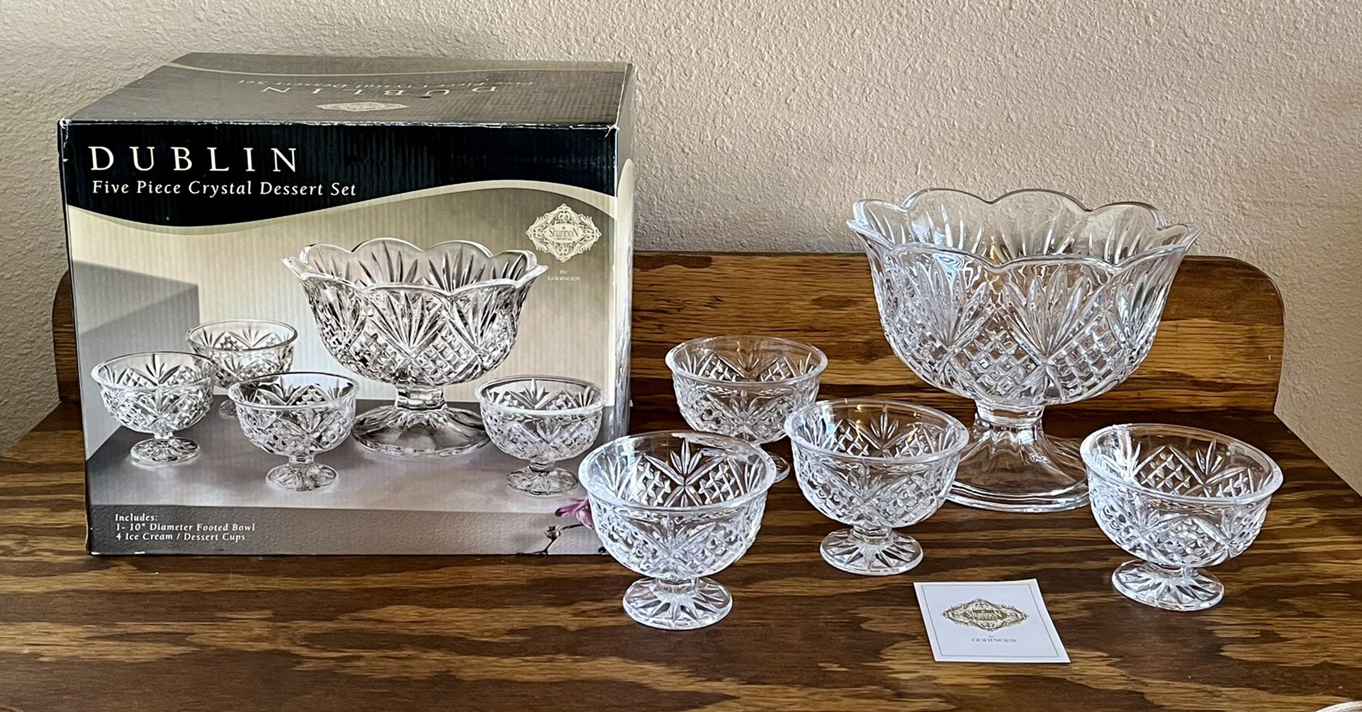 NEW Dublin Shannon Crystal by Godinger 5 Pc Dessert Set