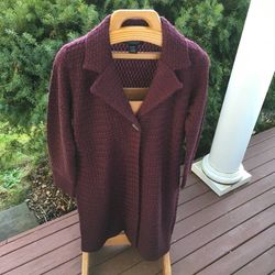 Dialogue Sz M Petite Womens Merino Acrylic Long Duster Sweater Coat Cardigan Jacket
