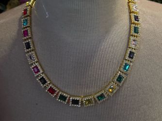 Premium Iced Out Multi-Color Lab Gemstone Chain - Gold Toned 10mm **SHOW STOPPER**