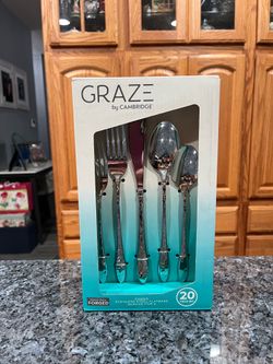 Graze by Cambridge 20 Piece Stainless Steel Satin Flatware.  Brand new factory sealed.  Smoke free home