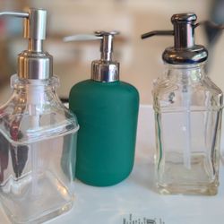 3 Glass Liquid Soap Dispensers New