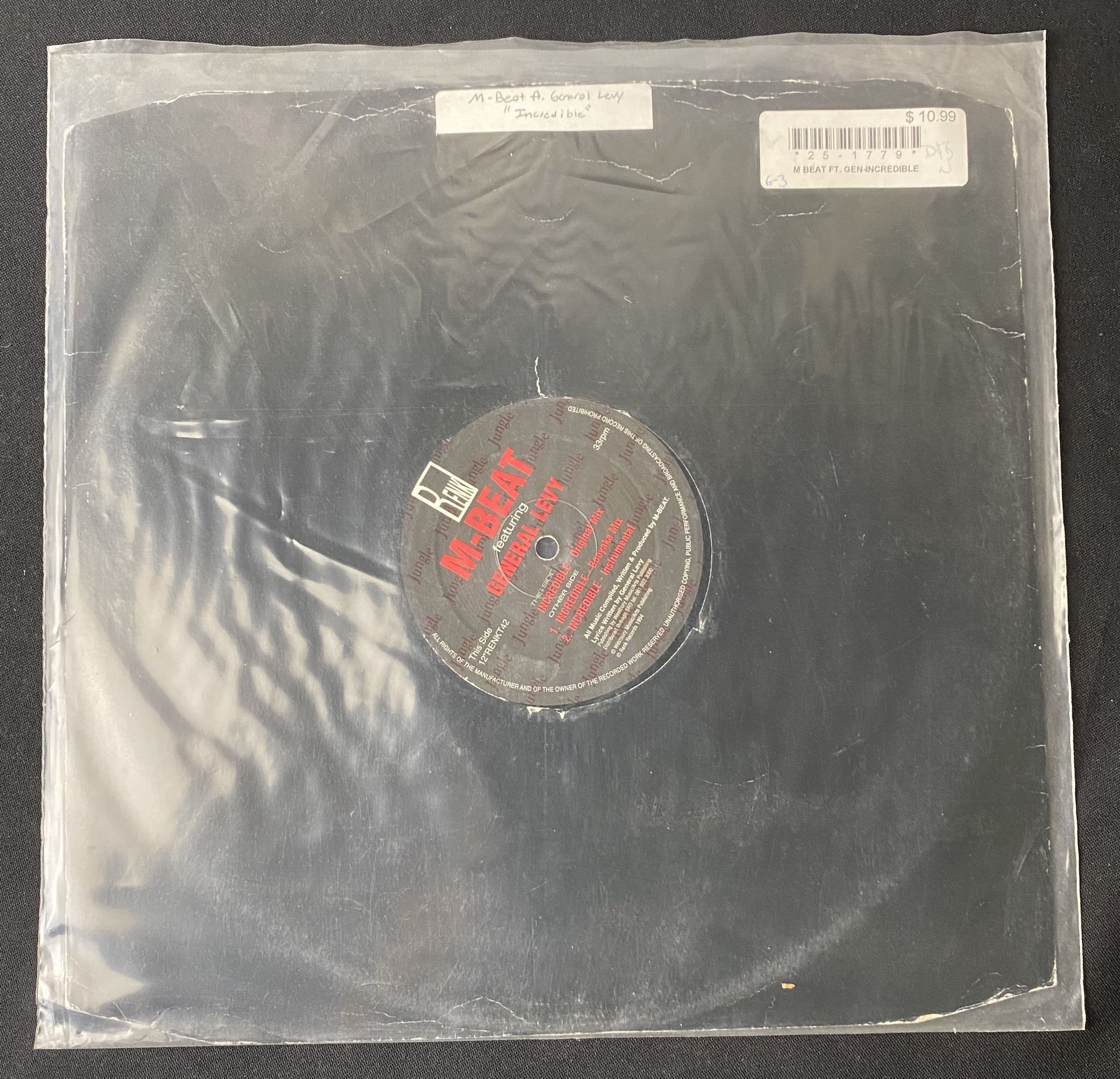 M-Beat General Levy Incredible Vinyl 1994 Record 12” UK Renk Records 12”RENKT42 (Rare Jungle Vinyl!)