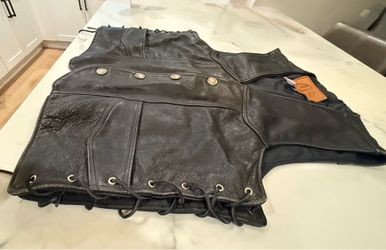 Kerr Leathers XL Leather Motorcycle Vest | Buffalo Nickel Snaps | Lace Sides