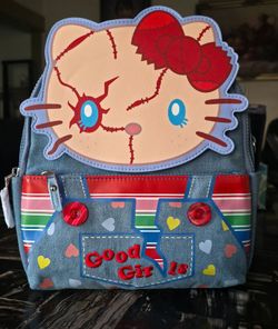 Universal Studios Hello Kitty Chucky Good Girls Denim Backpack New With Tags