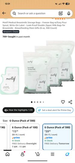BRAND NEW Motif Medical Breastmilk Storage Bags - Freezer Bag w/Easy Pour Spout, Write-On Label - Leak-Proof Double Zipper Milk Bags for Breastmilk - 