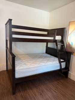 Dark Wood Bunk Bed with Mattresses- Full & Twin