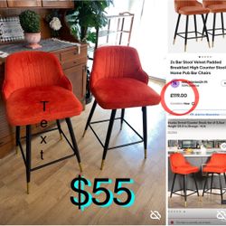 $55 Set of 2 Mid Century modern Style Swivel Velvet Bar Stools 24” in good condition