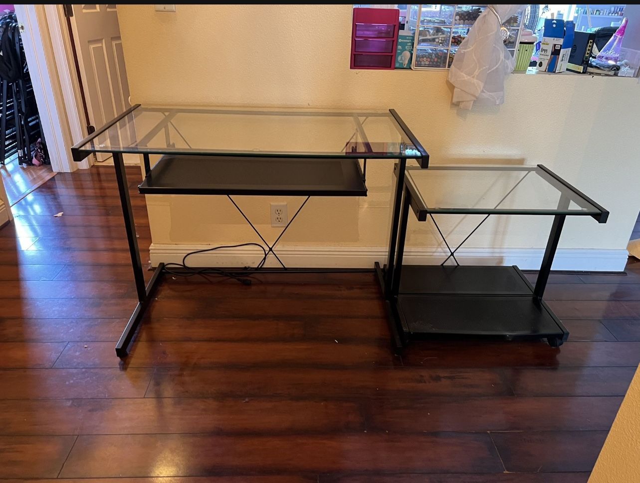 Glass Desk With Printer Stand