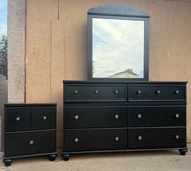 Large Black Dresser With Nightstand And Mirror