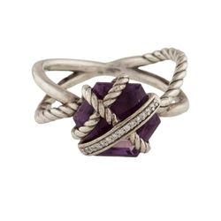 Amethyst & Diamond Silver Cable Wrap Ring