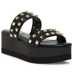  Women's Madden Girl Everett Platform Wedge Sandals Black Studded heeled Size 5  Add a little edge to your summer looks with these madden girl Everett