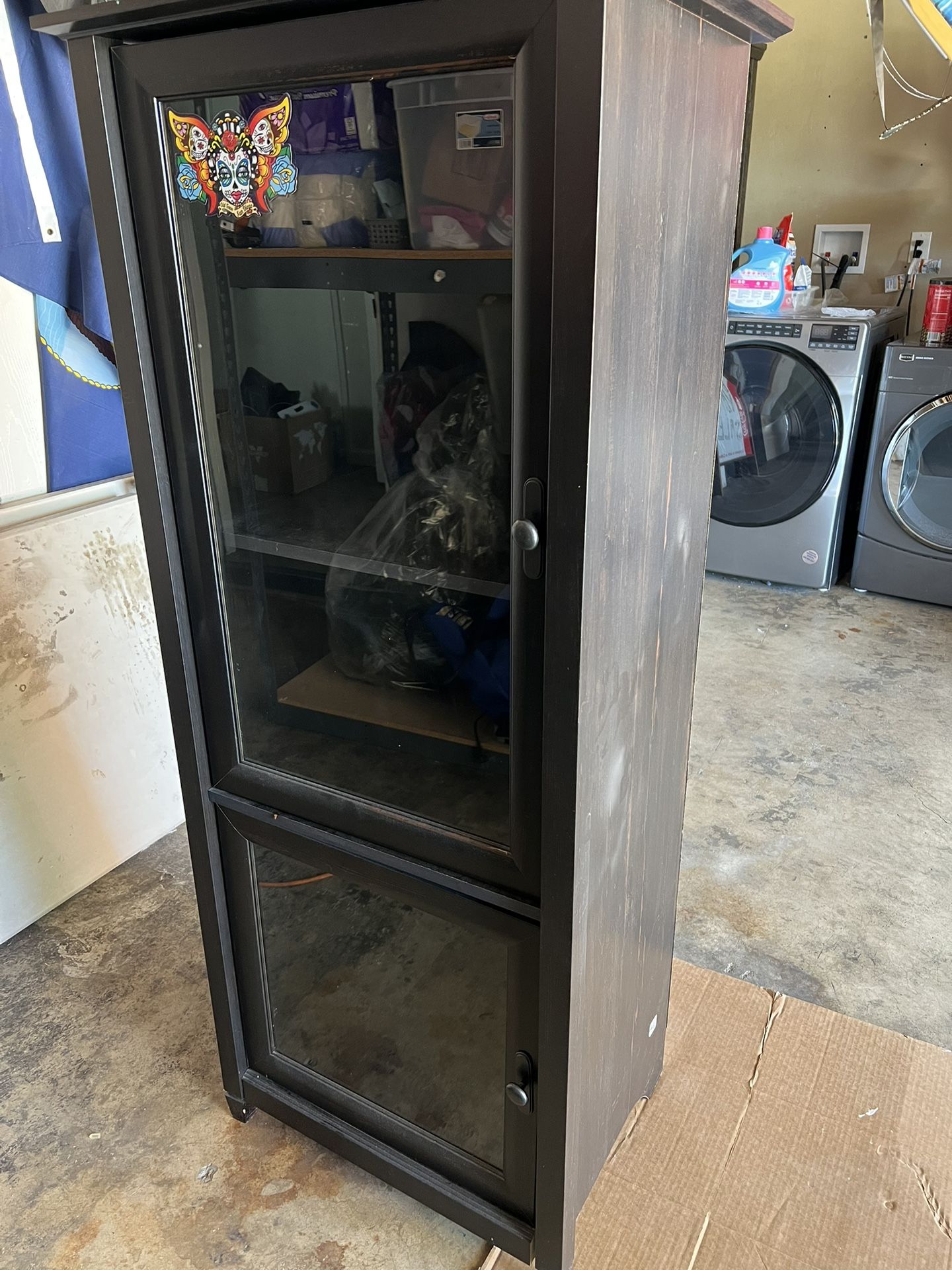 Storage Cabinet W Glass Doors And Adjustable Shelves