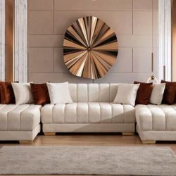 Ariana Ivory Velvet Double Chaise Sectional

