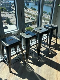 Four Gray Metal Stools (stackable) $15 each