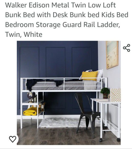 Low Twin Metal Loft Bed With Desk