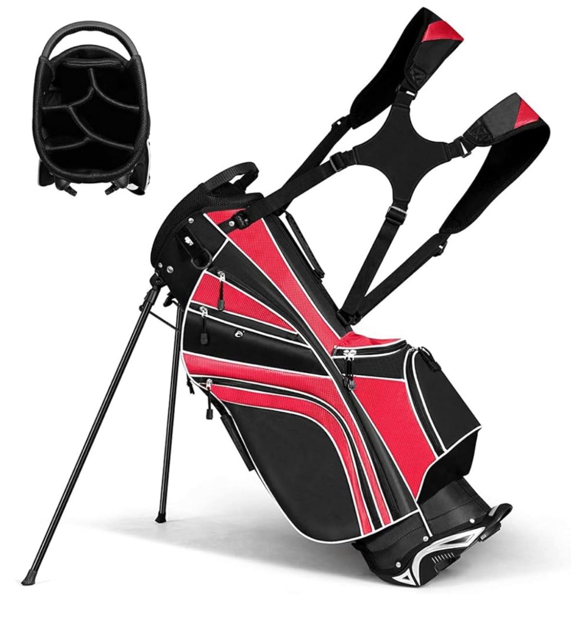 OFFICEJOY Golf Stand Bag, Golf Club Bag w/6 Large Way Top Dividers & 7 Pockets, Lightweight Golf Carry Bag w/Ergonomic Dual Straps & 2 Aluminium Pole,