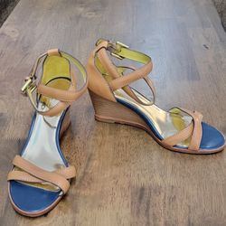 LIKE NEW COACH CORETTA VEGAN LEATHER STRAPPY WEDGE HEELS