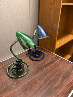 Retro Coiled Desk Lamps, Green and Blue Set