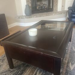 Solid Wood Coffee Table with Glass Inset - $50
