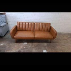 New Modern Futon Sofa Faux Leather Camel See Pictures For Dimensions 