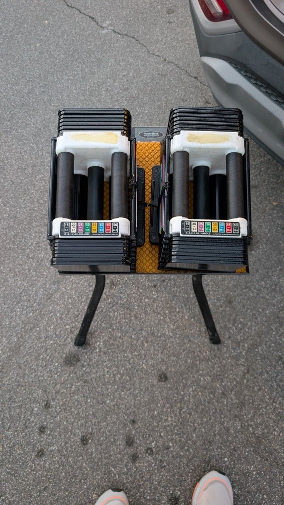 Powerblock Dumbells +Stand