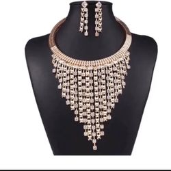 Crystal Tassel Gold Plated Jewelry Set 