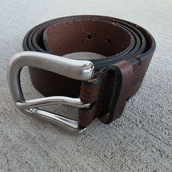 Fossil Genuine Leather Brown Belt Silver Tone Buckle Size M 34 36 1.5 Wide