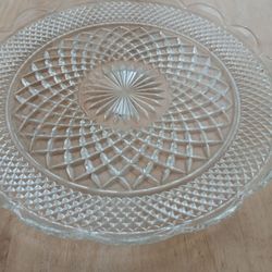 Vintage Anchor Hocking pressed glass serving platter or cake plate
