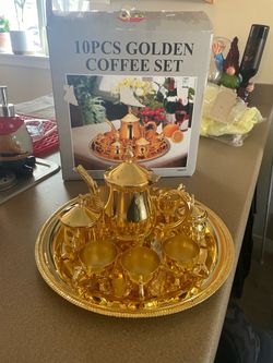 10-Piece Golden Coffee Tea Set with Tray