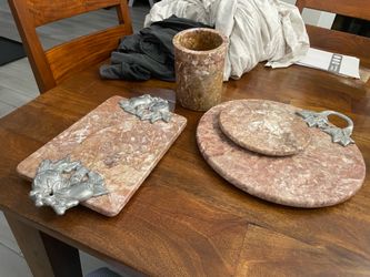 Marble Charcuterie Boards + Wine Holder Set