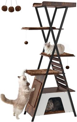 FourFurPets 72.4" Modern Cat Tower for Indoor Cats - Multi-Level Condo With Caves, Tall Tree With