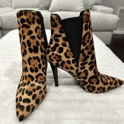 Leopard Print Pony Hair Ankle Booties 