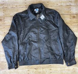 Albertsons Jacket Mens Large Black Genuine Leather Bomber Zip Pockets