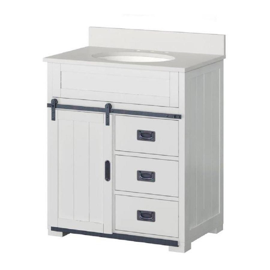 NEW Style Selections Morriston 30-i n White Single Sink Bathroom Vanity with White Engineered Stone Top