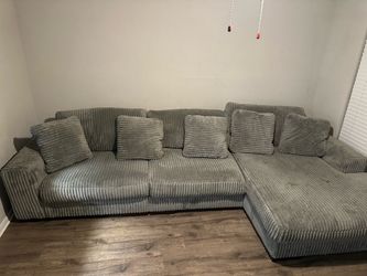 Gray three-piece corduroy sectional