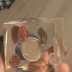 1964 Silver Coins In Resin Cube