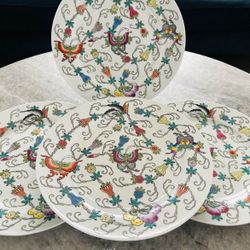 Vintage Set of 4 Mid Century Jingdezhen Zhongguo Butterfly Dinner Plates 