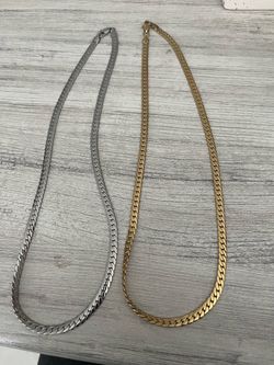 Flat Curb Chain Necklaces Silver and Gold