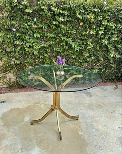 Dining Table Base Mid Century Modern Dinette Kitcher Hollywood Regency Danish Brass Gold Finish Metal Milo Baughman Style Retro Vintage