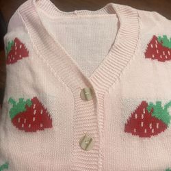 Shein Women’s Cropped Cardigan With Strawberries On It Size Small