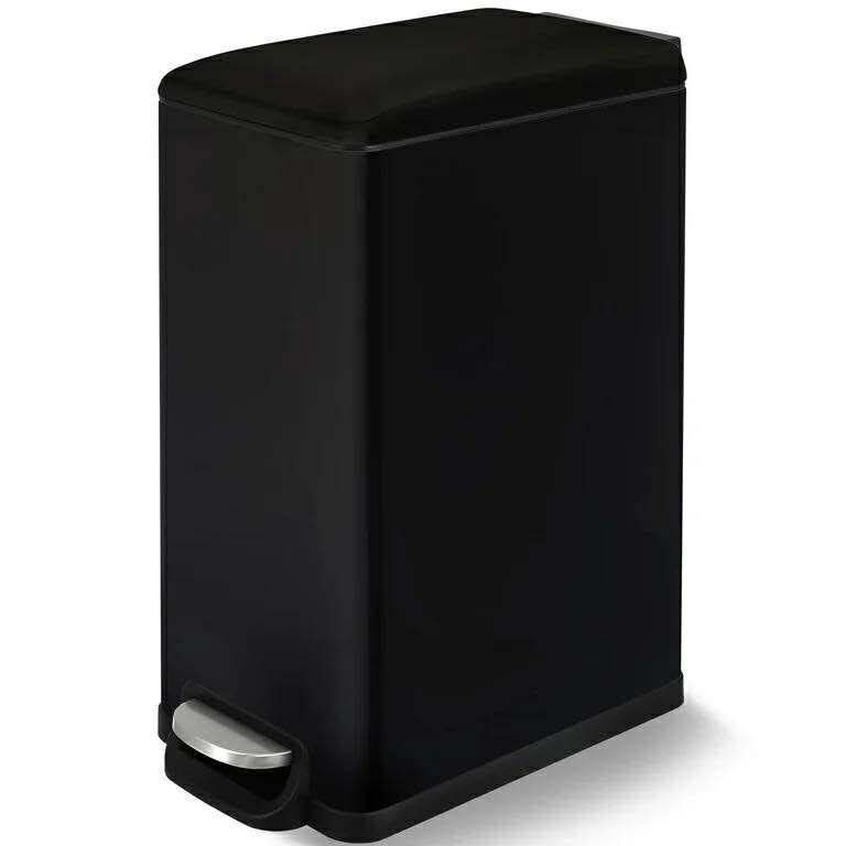 13.2 Gallon Slim Trash Can, Stainless Steel Kitchen Step Garbage Can, Black