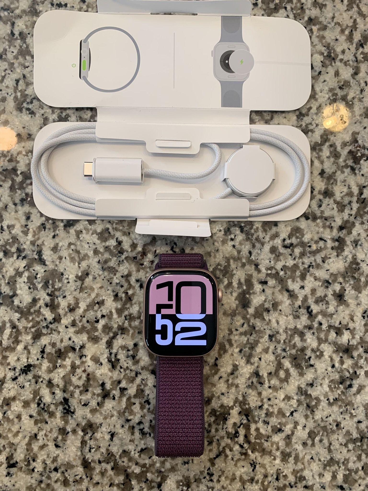 Apple Watch Series 10 GPS 46mm - Rose Gold Aluminum Case with Plum Sport Loop -  Brand New  apple warranty
