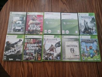 Xbox 360 game lot; Black Flag, Minecraft, Ghost recon 2, gta 4, oblivion, skyrim, assasins creed 3, red dead redemption, farcry 3, and sniper elite 2