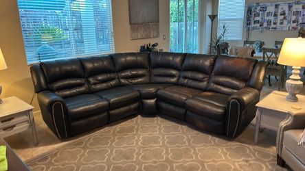 Black Leather Reclining Sectional couch Sofa