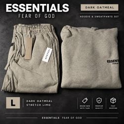 Essentials Fear of God Dark Oatmeal Hoodie & Sweatpants Set – Large
