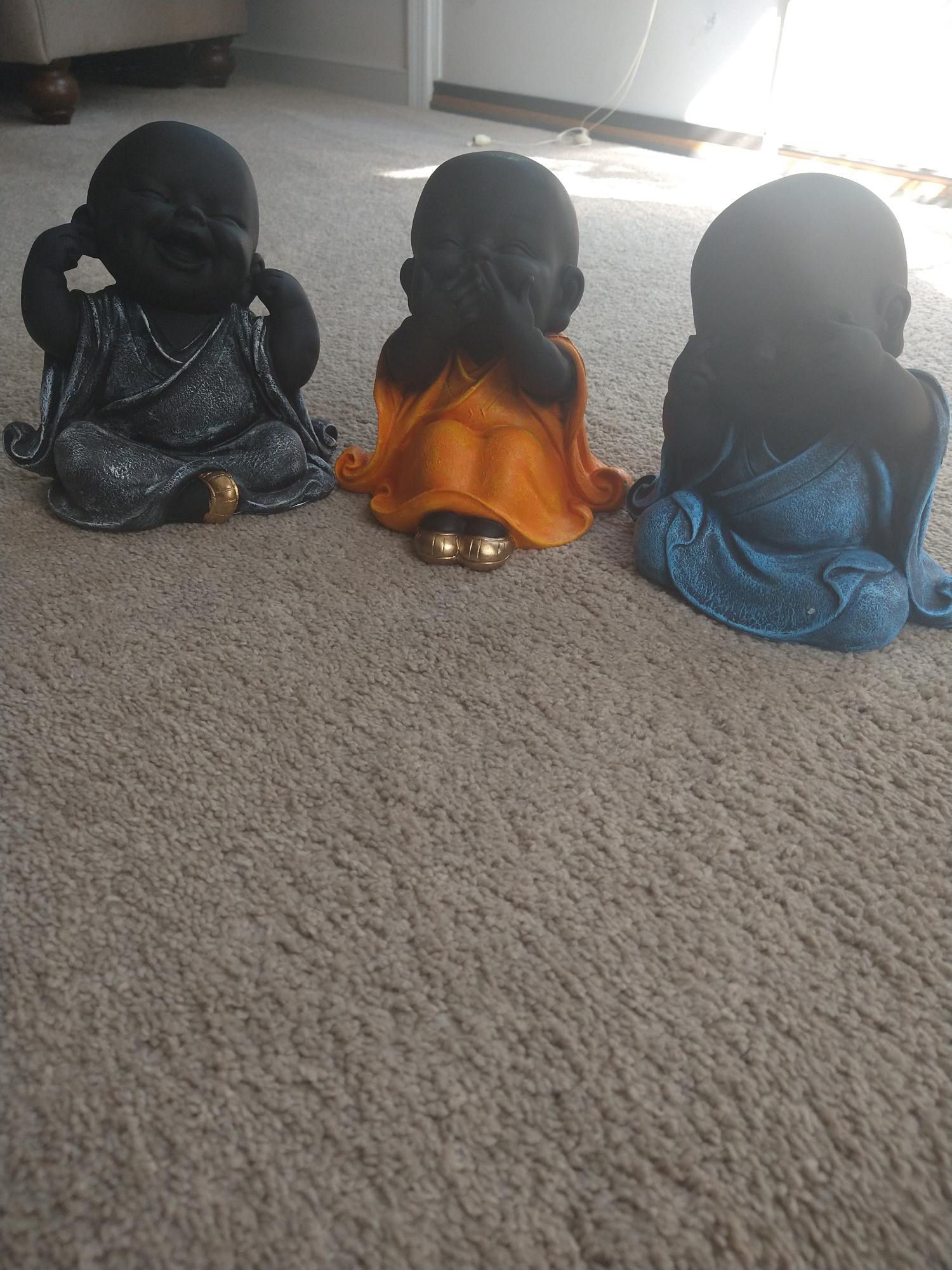 Big Happy Monks Lovely Resin Creations Set Of 3 In Cool Colors