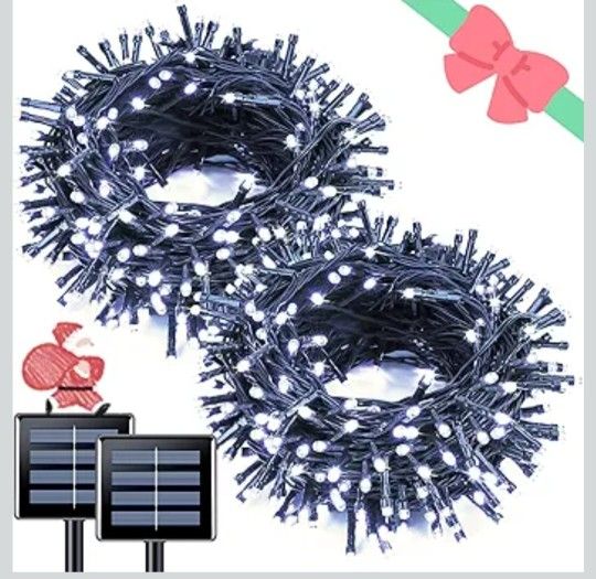 JMEXSUSS 2 Pack White Solar Christmas Lights, Total 200 LED 66 FT Solar String Lights Outdoor Waterproof, White Twinkle Light for Christmas Tree Outsi