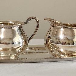 Vintage Essex Silver Co. 3 Piece Creamer and Sugar with Tray Set